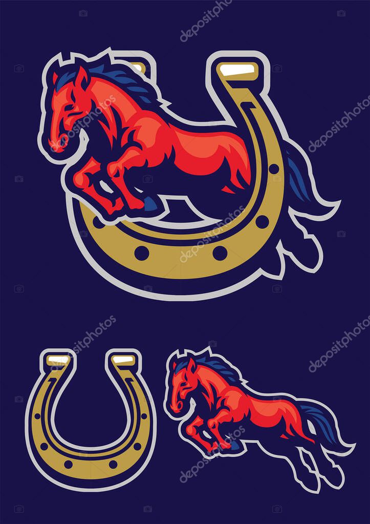 Mustang horse mascot design set