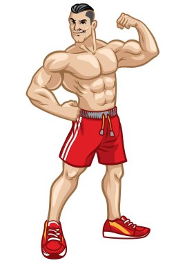 Formda erkekler atletik vücudunu göstererek poz verirler.