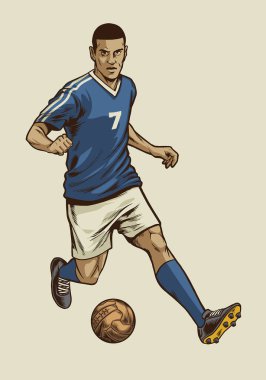 Futbolcu elinde klasik çizim tarzıyla