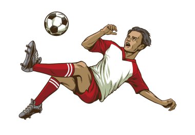 Futbolcu tepe vuruşu yapıyor.