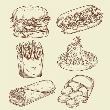 Klasik fast food el çizimi.
