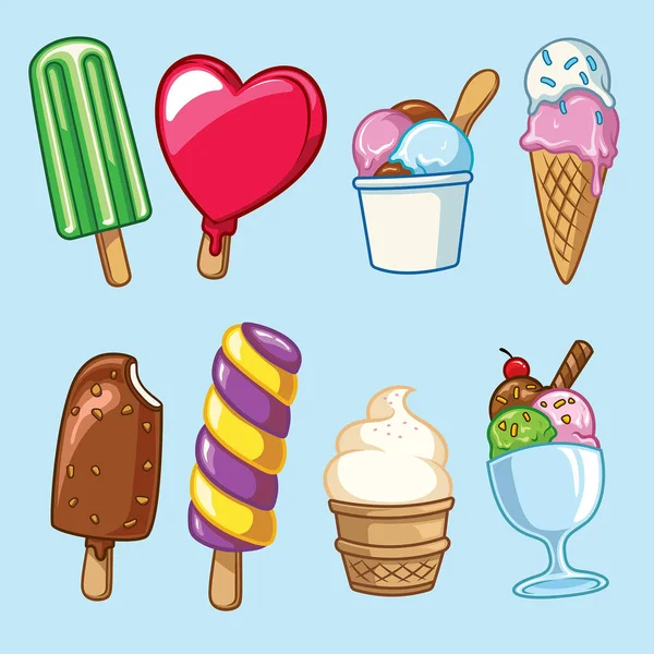 アイスクリームセットのベクター図面 — ストックベクタ