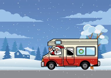 Noel Baba tatil için karavan kullanıyor.