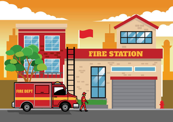 fire truck in fire station