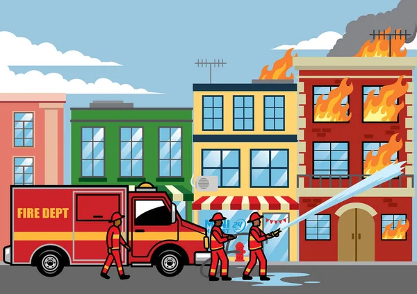 消防队员扑灭了建筑物上的火 免版税图库矢量图片