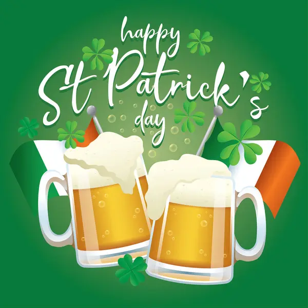 圣帕特里克节庆祝设计 配以啤酒和爱尔兰国旗 免版税图库矢量图片