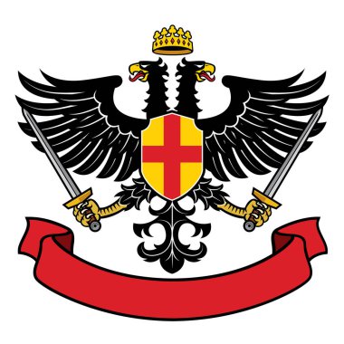 Kartal iki başlı hanedanlık bir çift kılıçlı ve kurdeleli