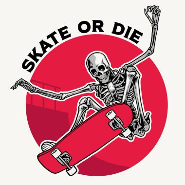 badge design with skull doing trick using skateboard clipart