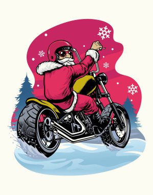 Eski model Noel Baba motosiklet kullanıyor.
