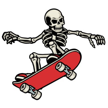 skull skateboarding do the ollie trick clipart