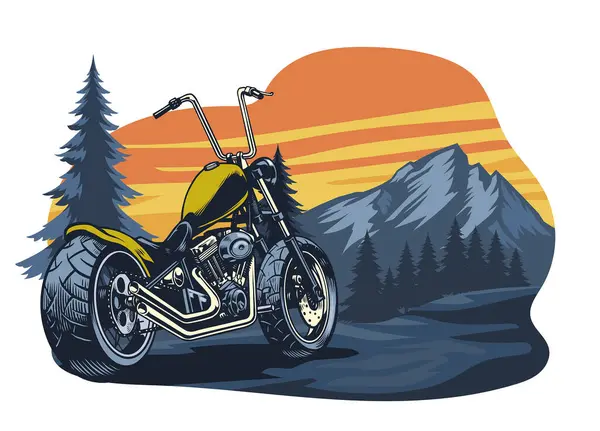 stock vector classic chopper motorcycle at the nature