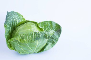 Cabbage on the white background. Close-up. Copy space.