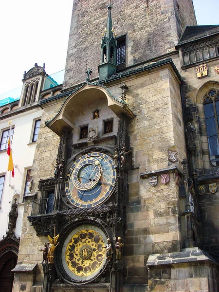 Horloge Avant Bâtiment Gros Plan Prague Oui Tchèque — Photo