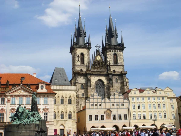 Bir Yaz Günü Şehir Meydanı Manzarası Yakın Plan Prag Çekçe — Stok fotoğraf