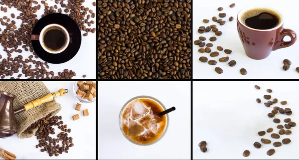 Coffee Collage Coffee Cup Iced Coffee Milk Roasted Coffee Bean — Stock Photo, Image