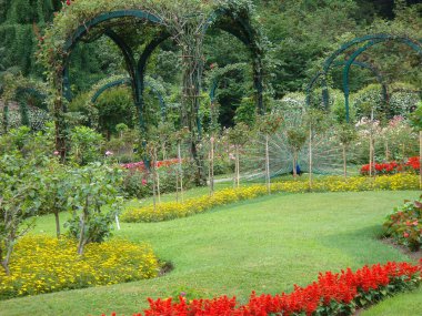 Bir yaz gününde güzel bir bahçe manzarası. Stresa. İtalya..