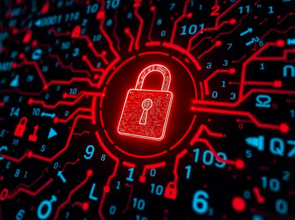 Güvenli bağlantı ya da bilgisayarlı ana kart ve güvenlik kilidi konsepti. Yakın plan..