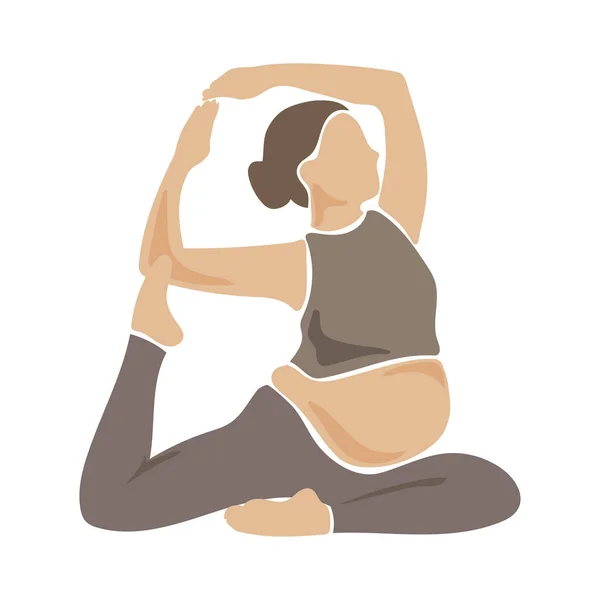 怀孕妇女做瑜伽或做伸展运动 做瑜伽和放松运动 孕妇做运动 矢量式简单平面的例子 快乐和健康的怀孕概念与白人隔离 — 图库矢量图片