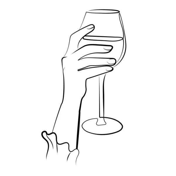 Femme Main Tenant Vin Verre Autre Boisson Dessin Simple Vecteur — Image vectorielle