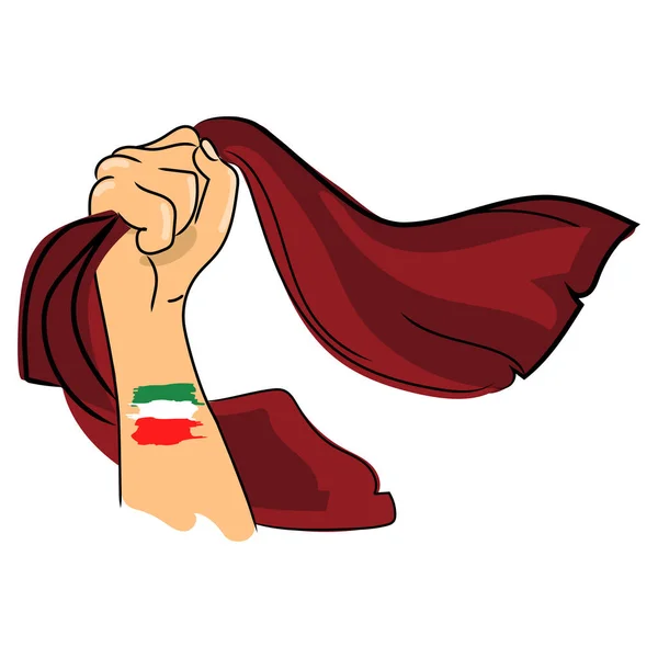 Iranska Protest Mot Hijab Koncept Kvinna Hand Hålla Luftburna Hijab — Stock vektor