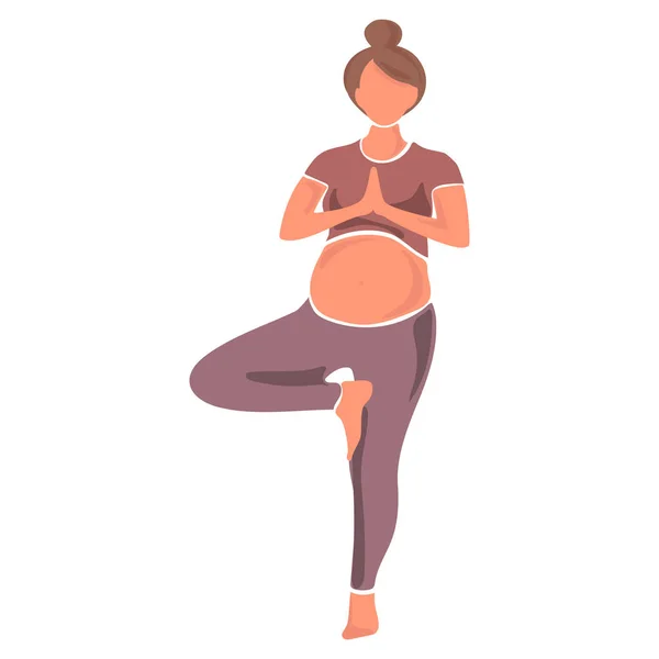 Mujer Embarazada Haciendo Yoga Diseño Arte Mínimo Vector Illustration Tree — Archivo Imágenes Vectoriales
