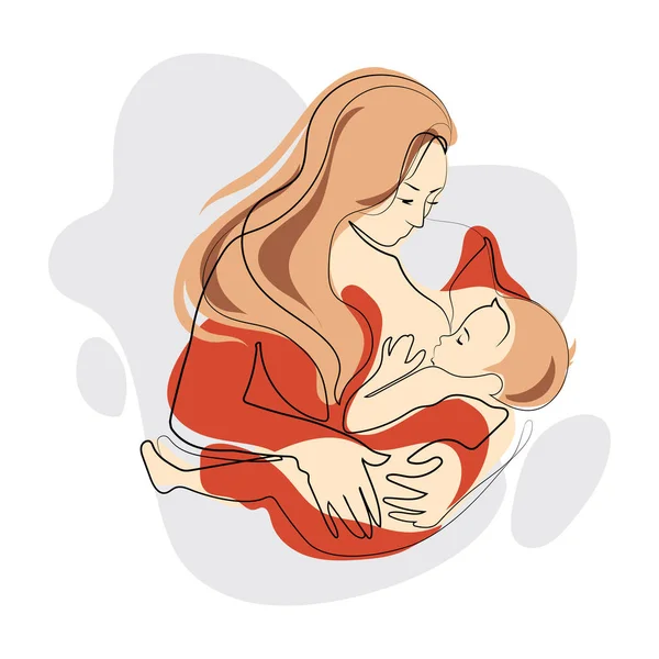 Breastfeeding Illustration Mother Breastfeeding Baby Concept Vector Illustration Minmal Art — Stock Vector