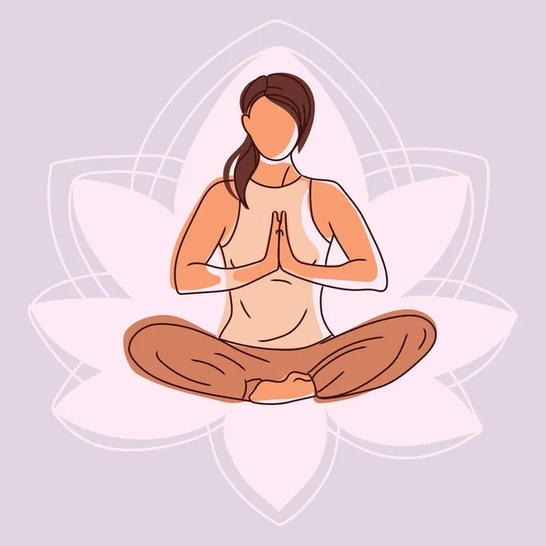 Bandera Yoga Pose Loto Mujer Sentada Posición Loto Meditando Sobre — Vector de stock