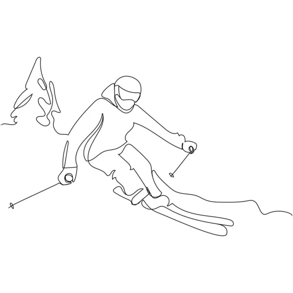 Esquí Corredor Línea Continua Dibujo Minimalismo Diseño Vector Ilustración Aislada — Archivo Imágenes Vectoriales