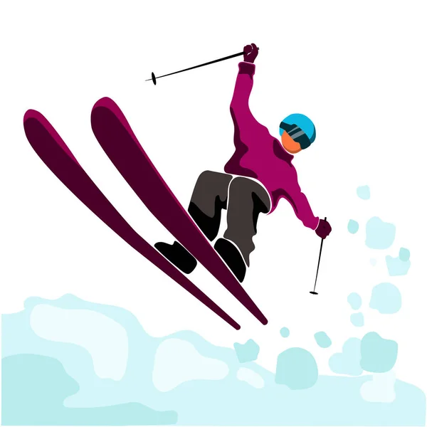 Zıplayan Kayakçı Beyaz Arka Planda Izole Edildi Kayak Gezileri Serbest — Stok Vektör
