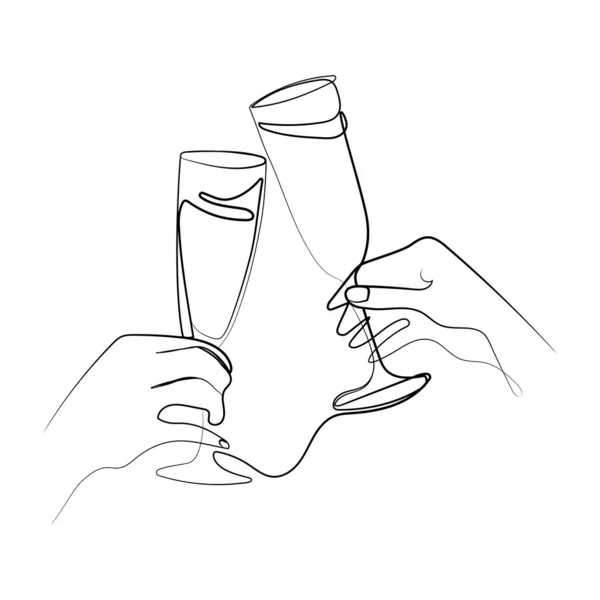 Deux Mains Acclamant Avec Des Lunettes Champagne Illustration Vectorielle Dessin — Image vectorielle