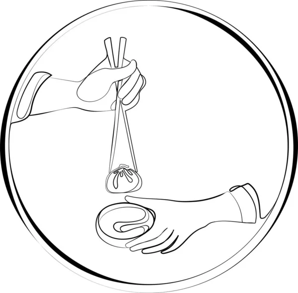 Dim Sum Knödel Mit Essstäbchen Für Logo Emblemvorlage Zeichenkunst Gezeichnete — Stockvektor