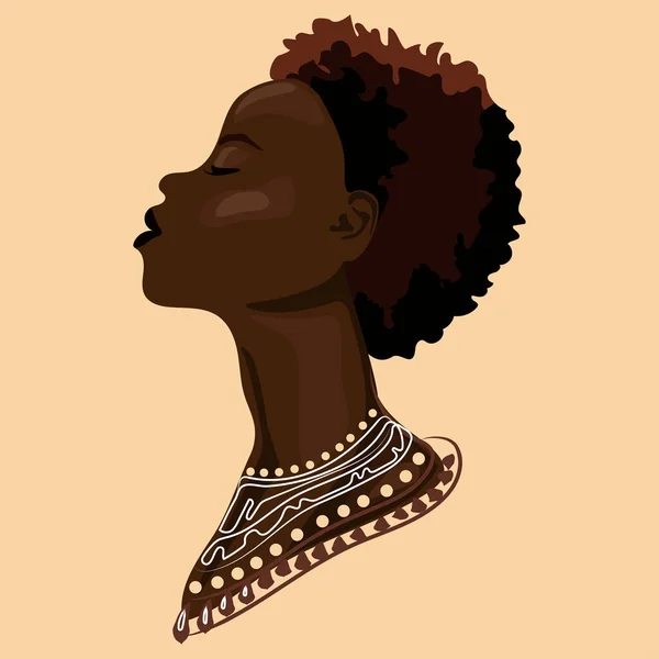 美丽的非洲裔美国女人 一头乌黑的卷发 单色米色背景 现代风格的矢量插图 黑人美的概念 — 图库矢量图片