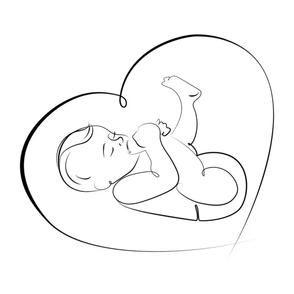 Carino Baby Heart Disegno Arte Linea Arte Minimalista Modello Loghi — Vettoriale Stock