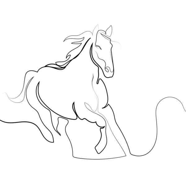 Een Lijn Tekening Hardlopen Paard Print Poster Logo Sjabloon Paard — Stockvector