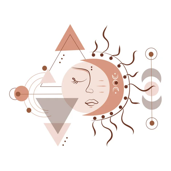 Abstraktní Slunce Měsíc Geometrickými Tvary Čarami Plakát Tisk Logo Emblém — Stockový vektor