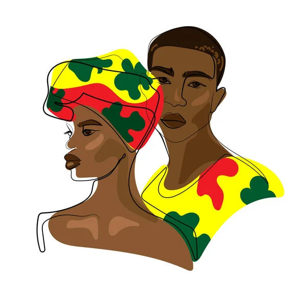 Black African African American Men Women Portrait Juneteenth Independence Day — Stock Vector