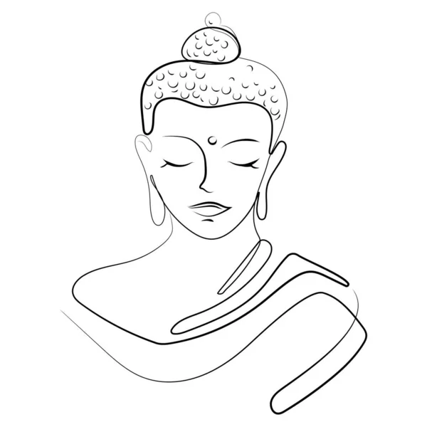 Buddhův Portrét Kontinuální Kresba Čáry Pro Tisk Tetování Logo Ikonu — Stockový vektor