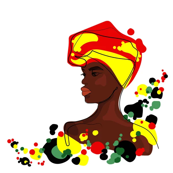 Abstraktní Afroameričanka Oblečená Tradičním Turbanu Abstraktními Tvary Žluté Červené Černé — Stockový vektor
