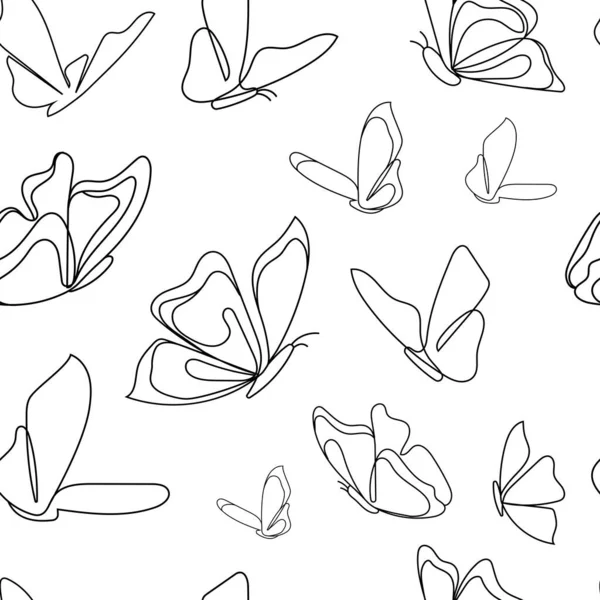 Krásné Bezešvé Pozadí Motýlů Linie Kreslení Černé Bílé Barvy Vektorové — Stockový vektor