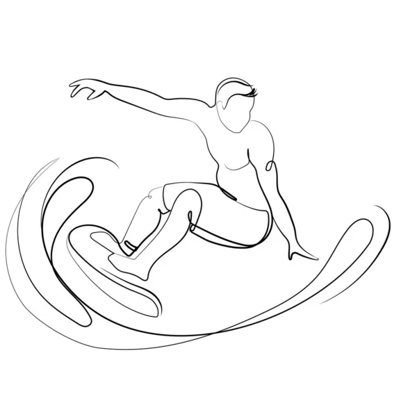 Sörf Tahtası Üzerinde Sörf Yapan Bir Adam Dalgalarda Sörf Yapan — Stok Vektör