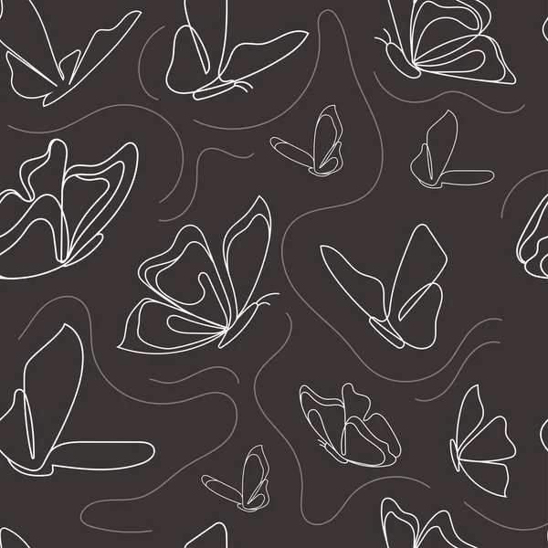 Mariposa Patrón Sin Costura Una Línea Sobre Fondo Gris Mariposas — Archivo Imágenes Vectoriales