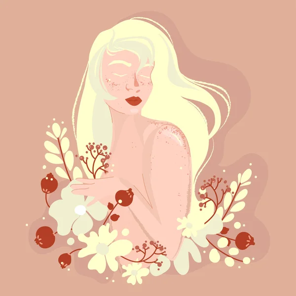 Женщина Альбинос Длинными Белыми Волосами — стоковый вектор