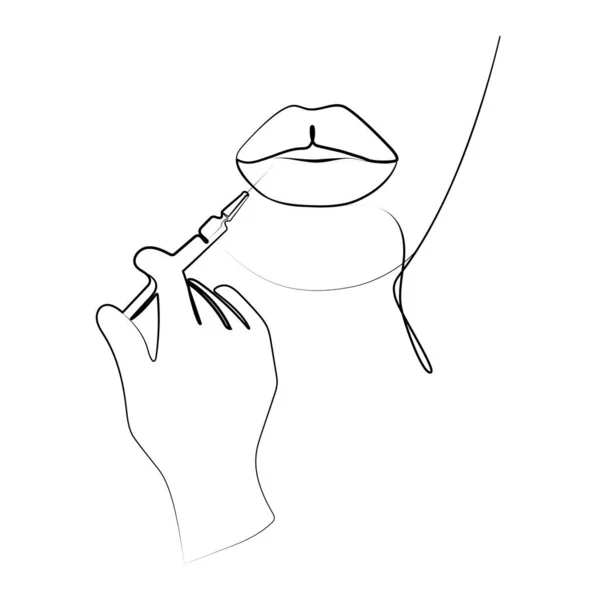 Injection Beauté Dans Les Lèvres Logo Icône Emblème Conception Ligne — Image vectorielle