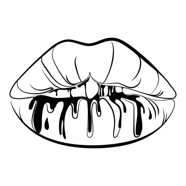 女性の唇最小線画ロゴアイコンラベルエンブレムデザインベクトルイラストアブストラクトラインアートハロウィンの装飾のための不気味な唇 — ストックベクタ