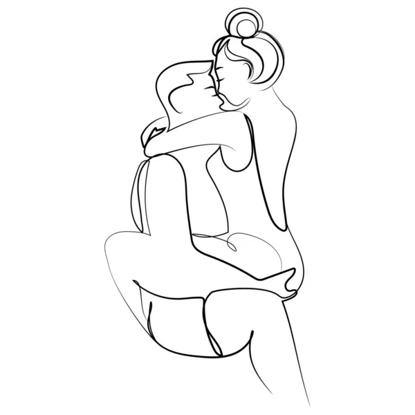 Joven Hombre Mujer Pose Apasionada Abrazo Una Línea Dibujo Vector Ilustración de stock