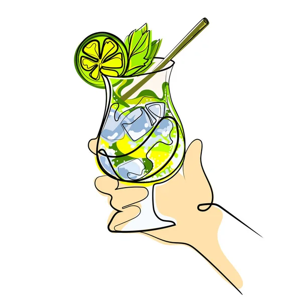 Mão Aplaude Com Mojito Cocktail Refrescante Bebida Vector Isolado Ilustração — Vetor de Stock