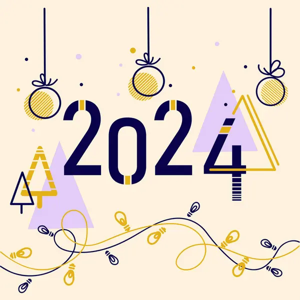 Щасливий Новий Рік 2024 Номери Абстрактний Дизайн Плакатної Картки Гірляндами Стоковий вектор