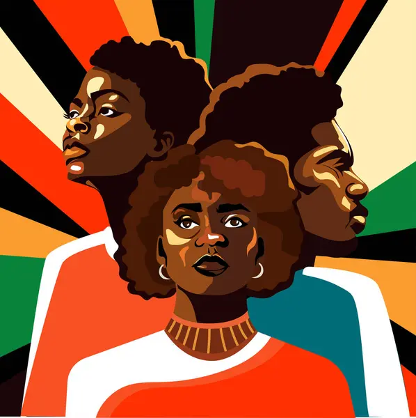 African American people women and man portrait.Vector illustration in modern style.Black people group standing together.Black History Month concept