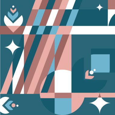 Scandi stilinde soyut geometrik arkaplan. Geometrik şekilli vektör illüstrasyonu ve baskı duvar kağıdı, poster, web, arkaplan