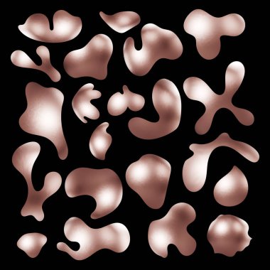 3D metalik altın sarısı soyut şekiller. Vektör illüstrasyonu. Tasarım seti için gül sarısı elementler. Gerçekçi canlandırma vektör elementleri belirlendi